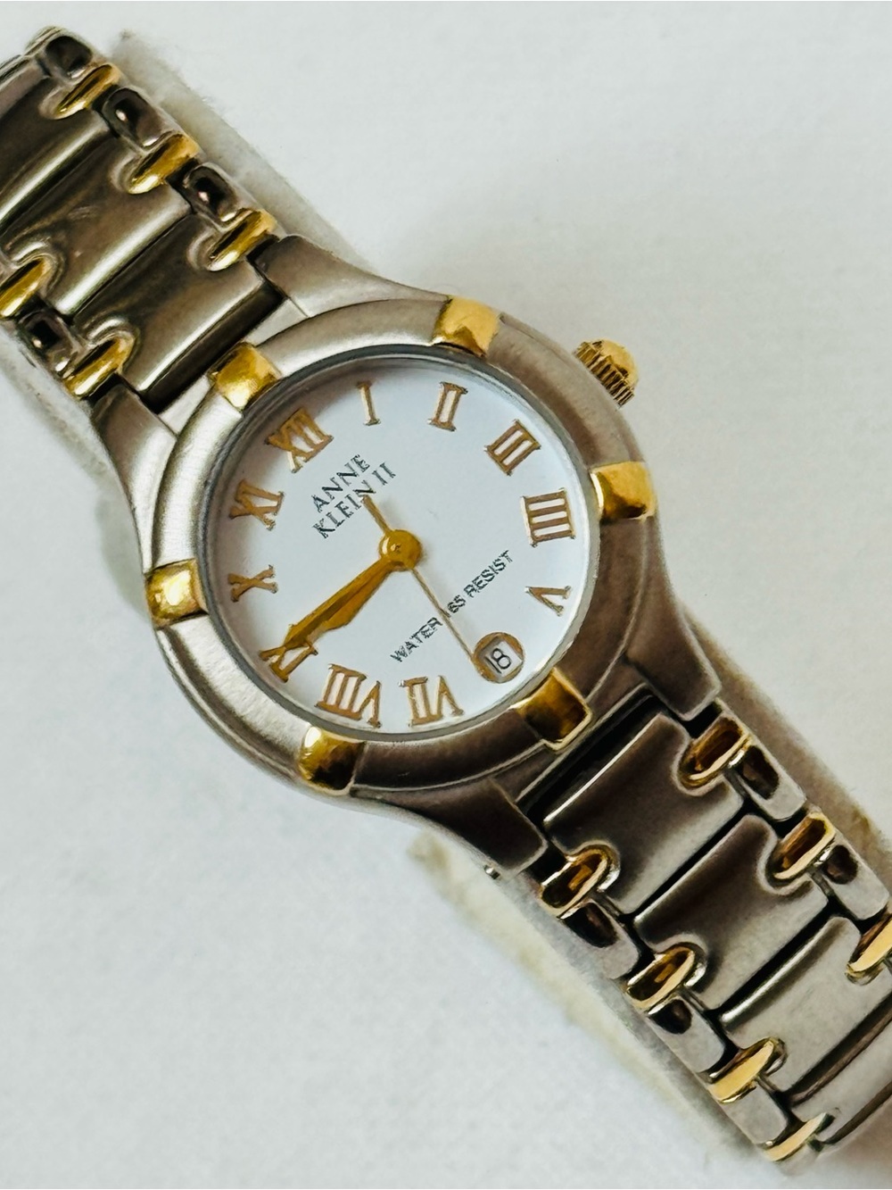 Vintage Anne Klein Women's Two Tone Date Dress Bracelet Watch 10/3248-9